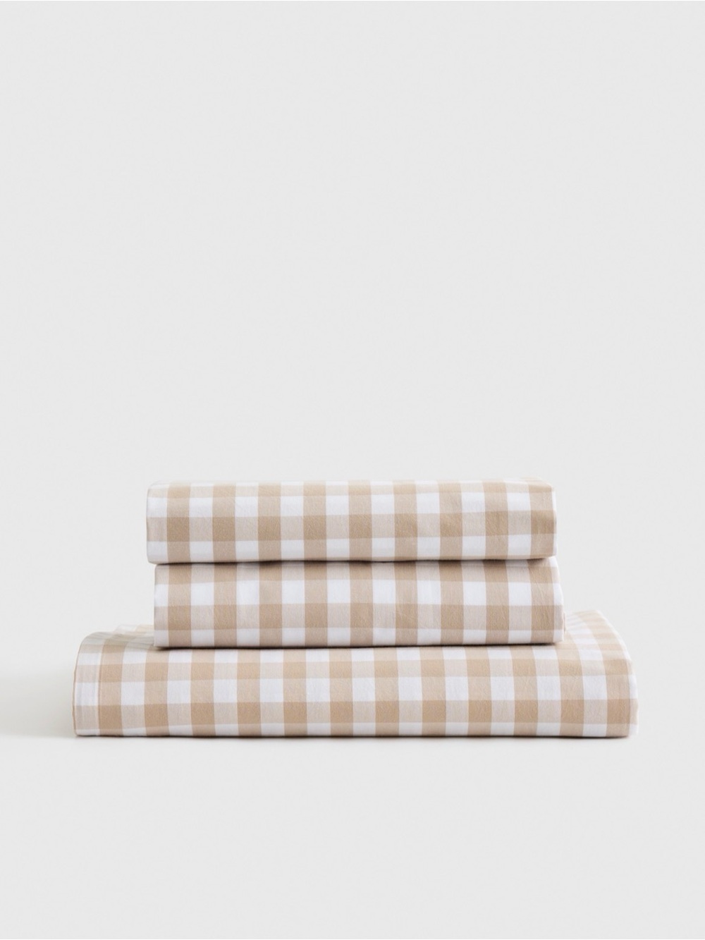 Quince Organic Crisp Percale Gingham Fitted Sheet Set, King In Cafe